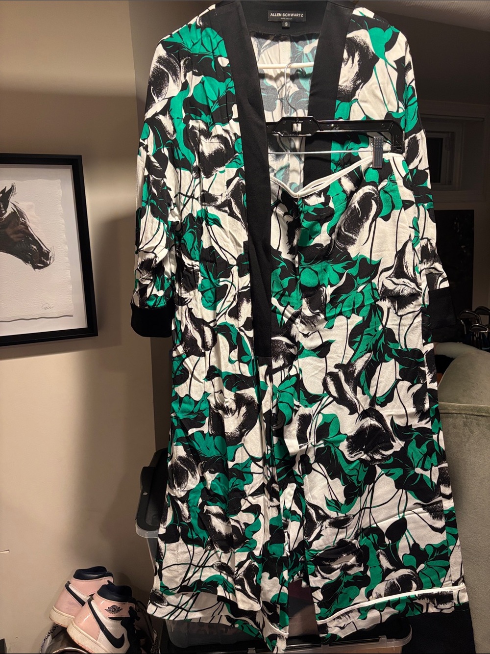 ABS Allen Schwartz Green Black White Jacket and Cropped Pant Set